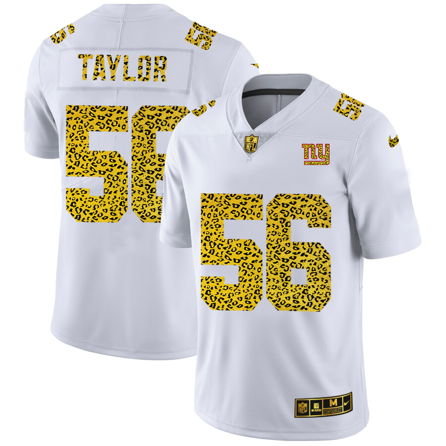 New York Giants #56 Lawrence Taylor Men Nike Flocked Leopard Print Vapor Limited NFL Jersey White